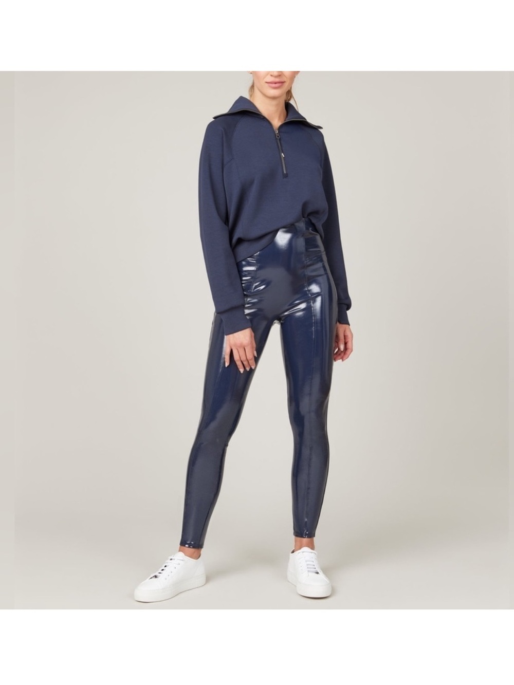 SPANX Navy High-Shine Leggings Patent Leather